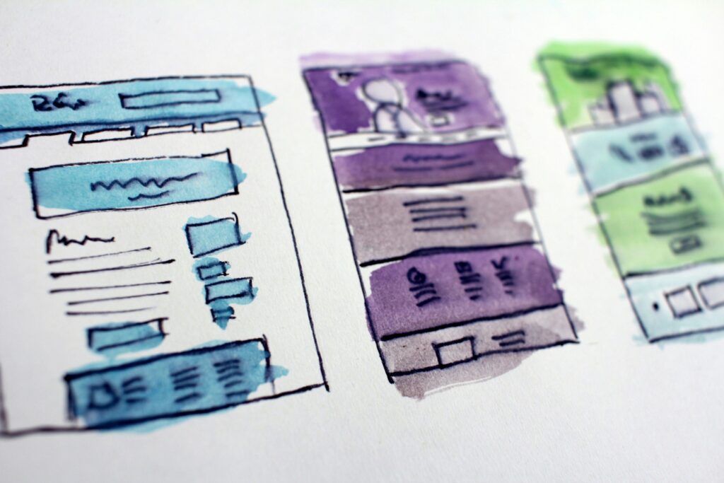 Kreative Wireframes in Aquarelloptik – visuelle Konzeptentwicklung für authentisches Brand- und Webdesign mit persönlicher Note
